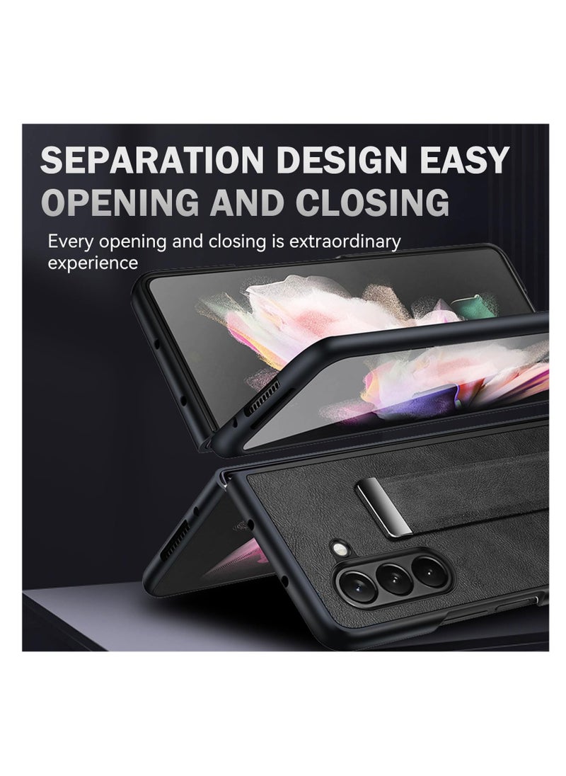 Aookay For Samsung Galaxy Z Fold 6 Case, Premium Leather Business Case with Wrist Strap Grip Holder, Full Lens Protection, Shockproof Ultra-thin Case (Black)  - Image 5