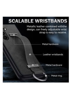 Aookay For Samsung Galaxy Z Fold 6 Case, Premium Leather Business Case with Wrist Strap Grip Holder, Full Lens Protection, Shockproof Ultra-thin Case (Black)  - Image 3