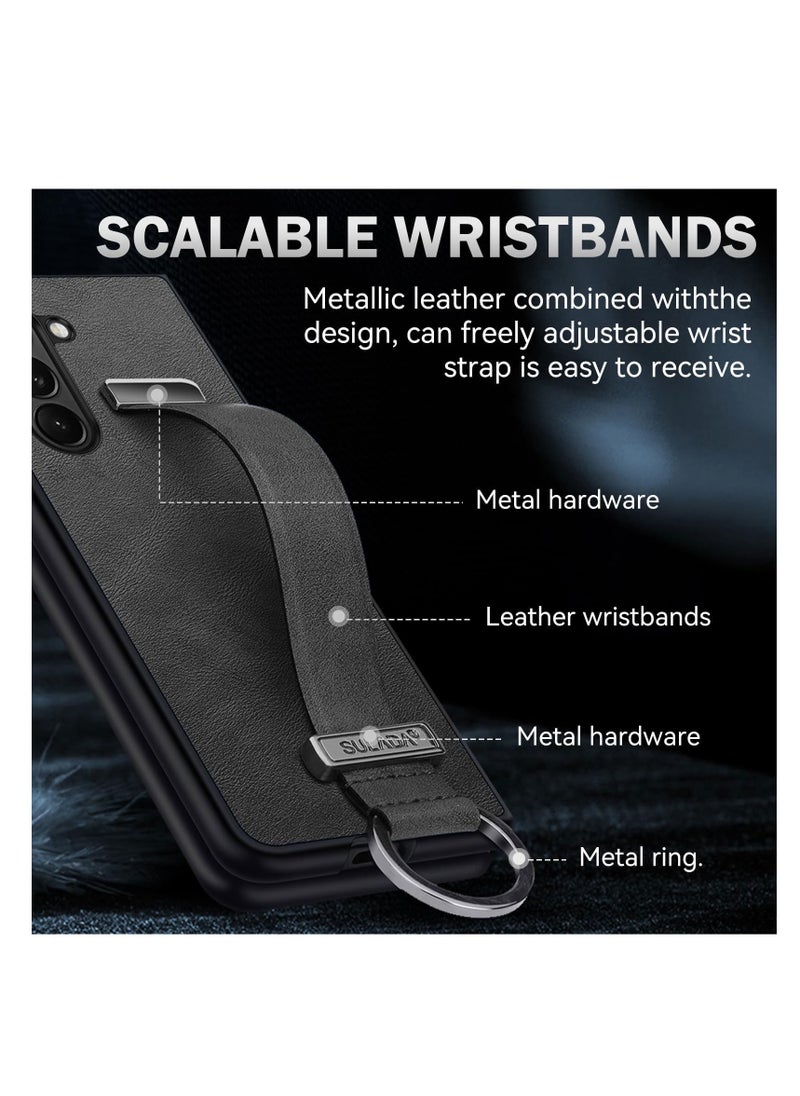Aookay For Samsung Galaxy Z Fold 6 Case, Premium Leather Business Case with Wrist Strap Grip Holder, Full Lens Protection, Shockproof Ultra-thin Case (Black)  - Image 3