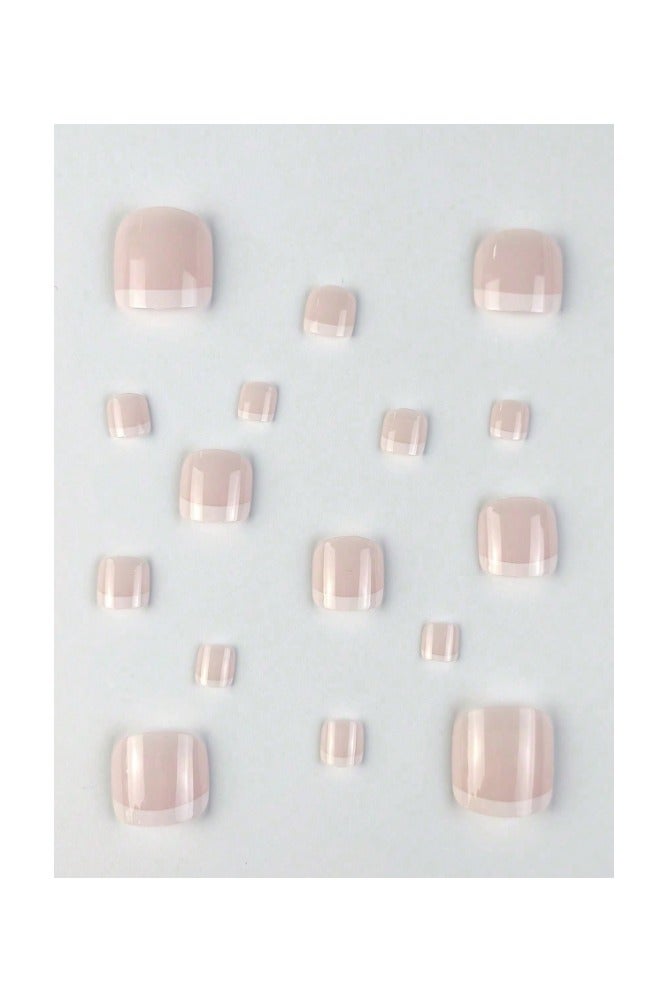 KHAJUL White French Tip Press on Toenails Short Square Fake Toenails with Glue Pink Stick on Toenails Nude Glossy Acrylic Toenails Press on Artificial False Toenails for Women DIY Manicure Decorations 24Pcs - Image 2