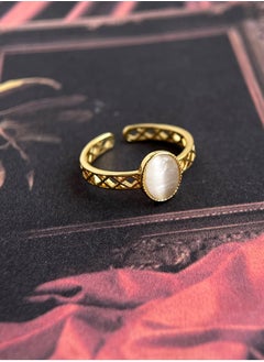 LOOPITYS Hollow out cat's eye stone ring, 14k gold-plated adjustable handmade ring, light medieval French court style daily fashion, cat's eye stone ring, hollow out filigree ring  - Image 1