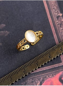 LOOPITYS Hollow out cat's eye stone ring, 14k gold-plated adjustable handmade ring, light medieval French court style daily fashion, cat's eye stone ring, hollow out filigree ring  - Image 2