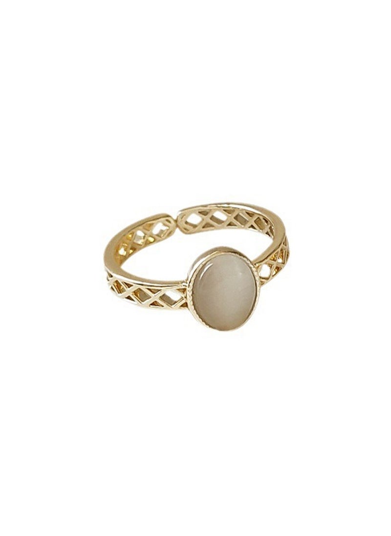 LOOPITYS Hollow out cat's eye stone ring, 14k gold-plated adjustable handmade ring, light medieval French court style daily fashion, cat's eye stone ring, hollow out filigree ring  - Image 5