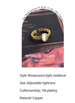 LOOPITYS Hollow out cat's eye stone ring, 14k gold-plated adjustable handmade ring, light medieval French court style daily fashion, cat's eye stone ring, hollow out filigree ring  - Image 3