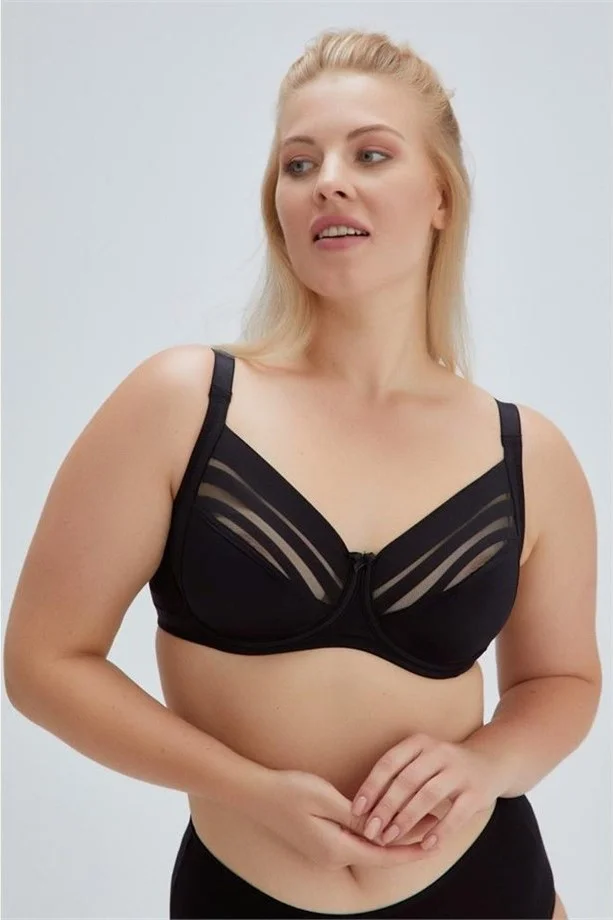Eros ERSK340 Hanna Underwire Minimizer Striped Single Bra - Black