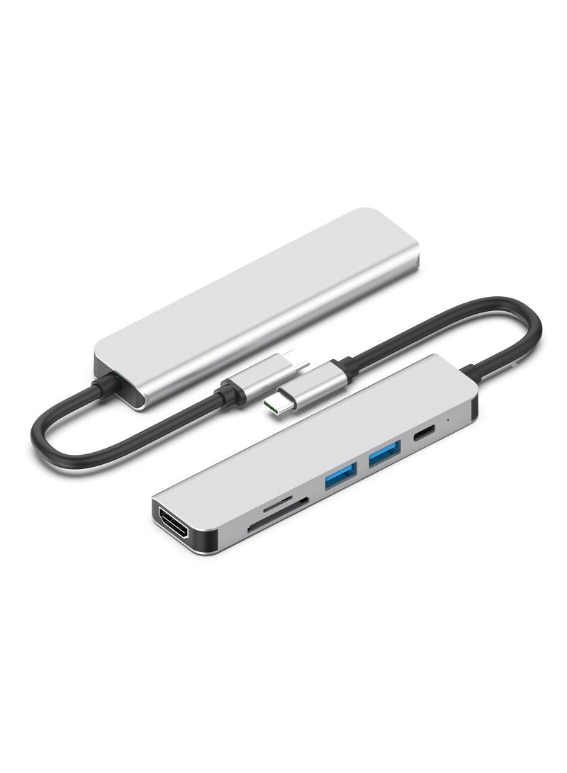6 in 1 USB C Hub Multiport Adapter Portable Space Aluminum Dongle with 4K HDMI Output, 3 USB 3.0 Ports, SD/TF Card Reader Compatible for MacBook Pro,XPS More Type C Devices - Image 5