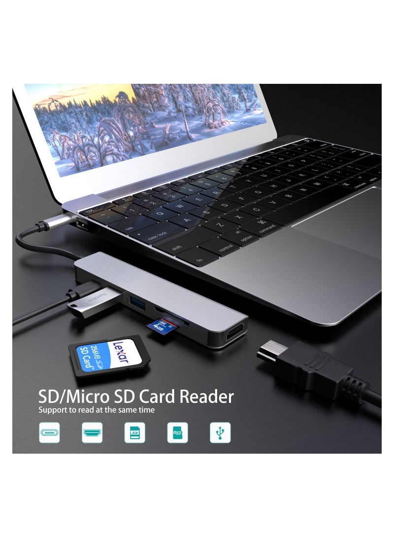 6 in 1 USB C Hub Multiport Adapter Portable Space Aluminum Dongle with 4K HDMI Output, 3 USB 3.0 Ports, SD/TF Card Reader Compatible for MacBook Pro,XPS More Type C Devices - Image 4