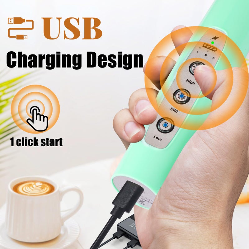 Nahida Baby Blue Milk Frother Wand for Coffee, Frother Handheld Rechargeable Electric Whisk with 3 Heads 3 Speeds Drink Mixer Coffee Frother Foam Maker For Latte, Cappuccino, Hot Chocolate, Egg - Image 4