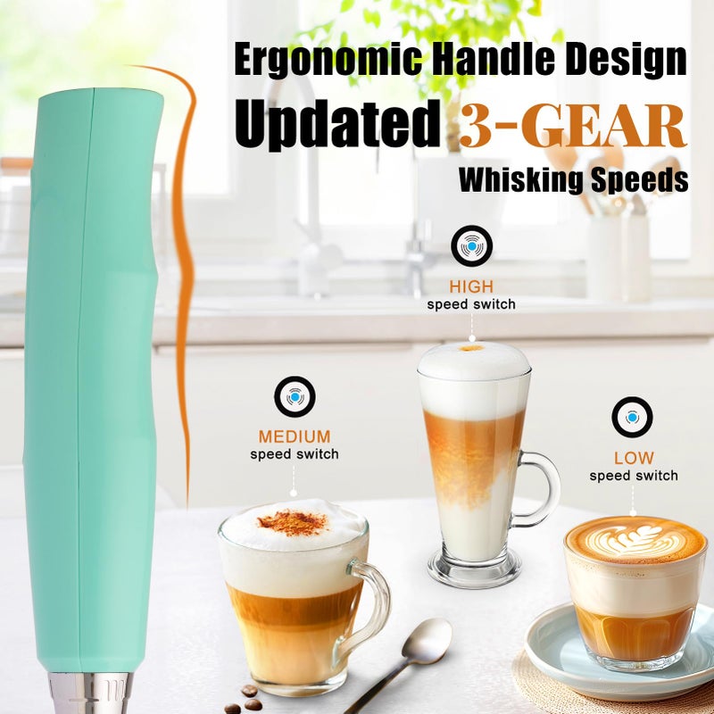 Nahida Baby Blue Milk Frother Wand for Coffee, Frother Handheld Rechargeable Electric Whisk with 3 Heads 3 Speeds Drink Mixer Coffee Frother Foam Maker For Latte, Cappuccino, Hot Chocolate, Egg - Image 5