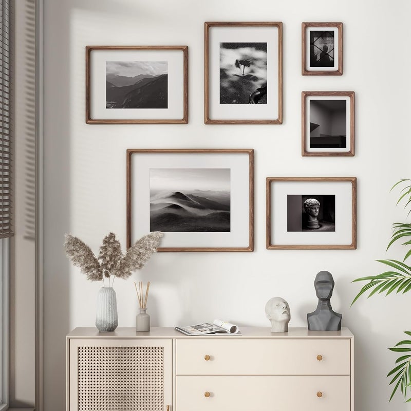 FLYJOE 11x17 Picture Frame, USA-Sourced Natural Walnut Wood Photo Frame with Tempered Glass, Handcrafted Rounded Corner 11 x 17 Wooden Frame Matted to 8x12 Photos, Wall or Tabletop Display - Image 2