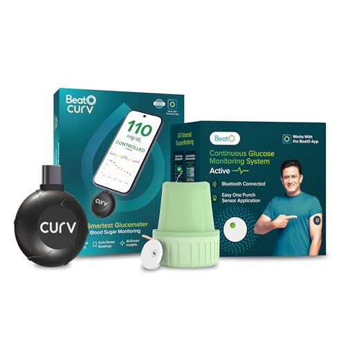 BeatO Combo: CURV Glucometer Machine (Android Type-C) + 15-Day CGM Continuous Glucose Monitor | Smart Sugar Test Machine for Home | Real-Time Blood Sugar Monitoring Device with Strips | Best Glucometer for Accurate Results - Image 1