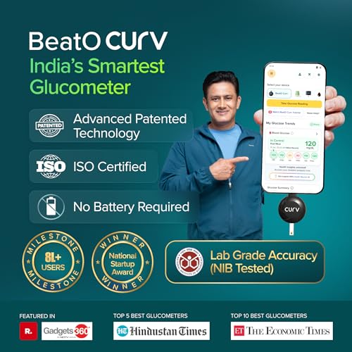 BeatO Combo: CURV Glucometer Machine (Android Type-C) + 15-Day CGM Continuous Glucose Monitor | Smart Sugar Test Machine for Home | Real-Time Blood Sugar Monitoring Device with Strips | Best Glucometer for Accurate Results - Image 3