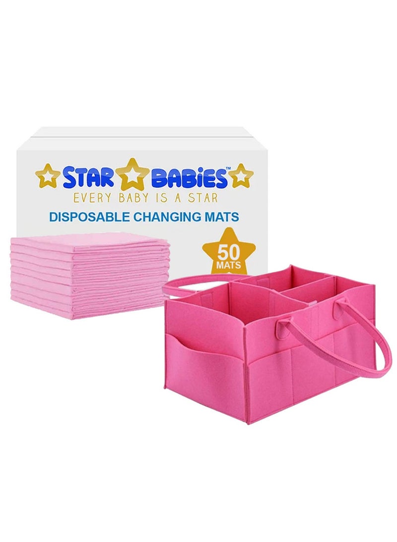 STAR BABiES Regular Diaper Caddy Organizer  With Disposable Changing Mat Pack Of 50 - Pink - Image 1