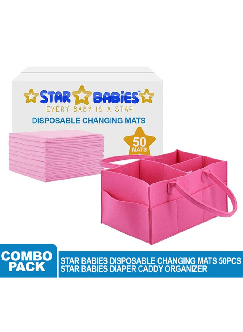 STAR BABiES Regular Diaper Caddy Organizer  With Disposable Changing Mat Pack Of 50 - Pink - Image 2