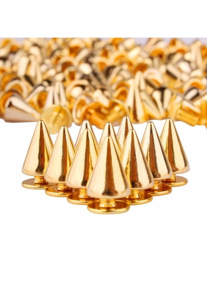 PMLAND 200 Sets/Pairs 9.5mm Gold Cone Spikes Screwback Studs DIY Craft Cool Rivets Punk - Image 1