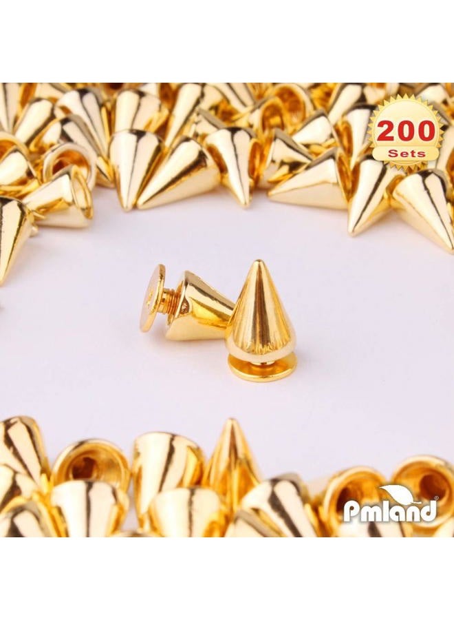 PMLAND 200 Sets/Pairs 9.5mm Gold Cone Spikes Screwback Studs DIY Craft Cool Rivets Punk - Image 4