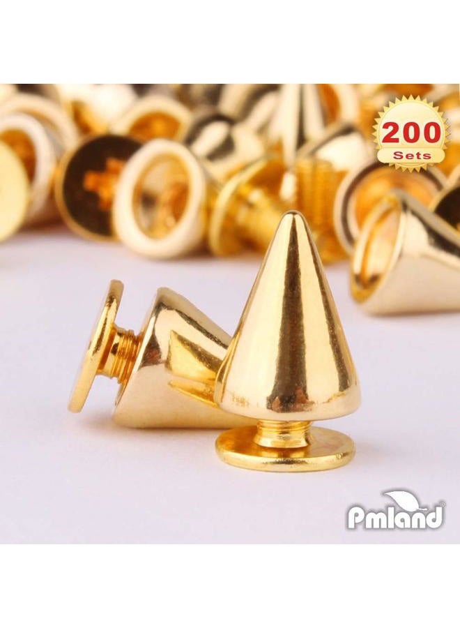 PMLAND 200 Sets/Pairs 9.5mm Gold Cone Spikes Screwback Studs DIY Craft Cool Rivets Punk - Image 5