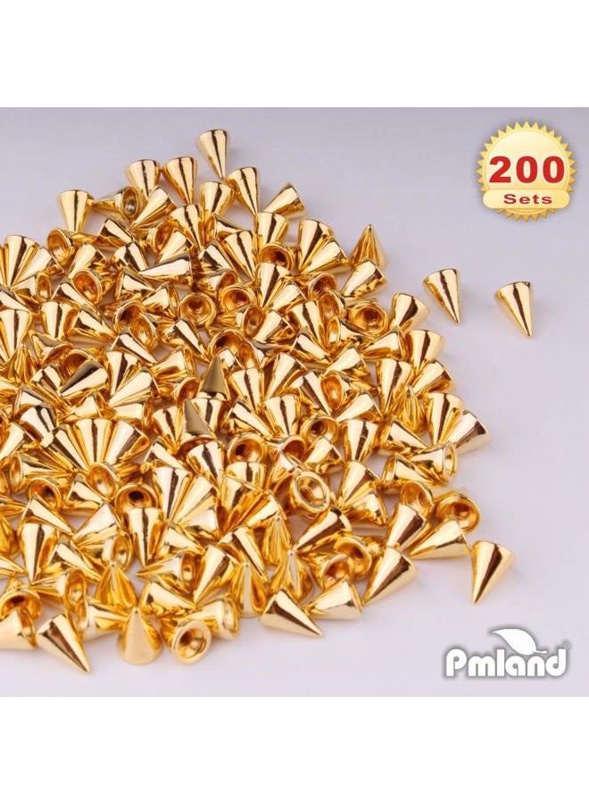 PMLAND 200 Sets/Pairs 9.5mm Gold Cone Spikes Screwback Studs DIY Craft Cool Rivets Punk - Image 2