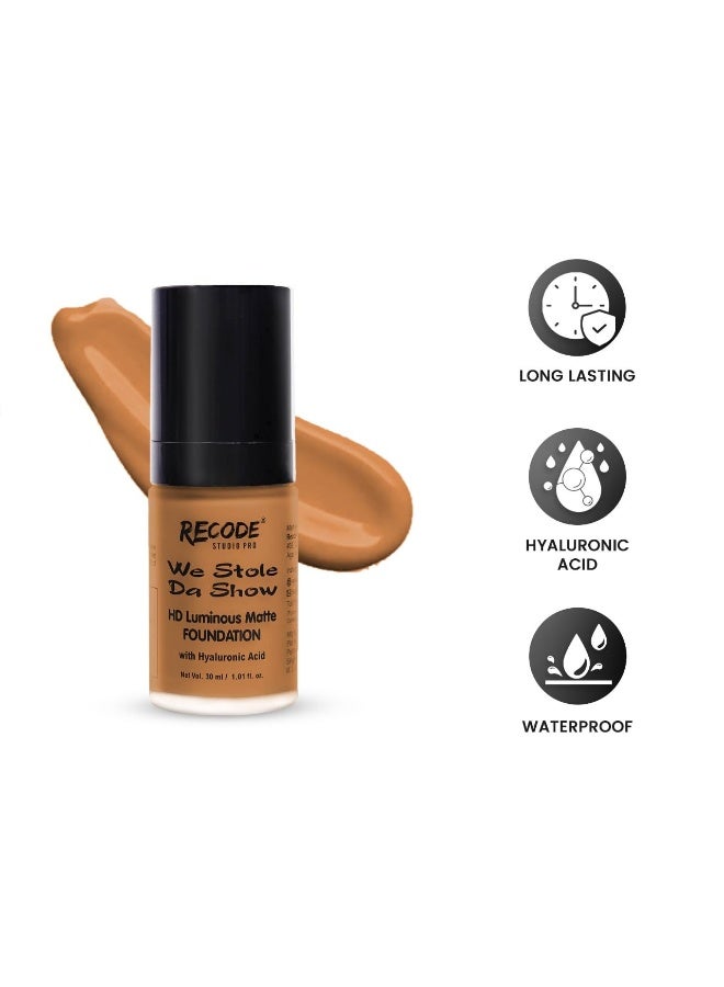 Recode HD Luminous Matte Foundation Shade 08 Hodu|Water Resistant|Infused With Hyaluronic & Vitamin E & B3|Lightweight|Non Creasy Formula 30 ML - Image 2