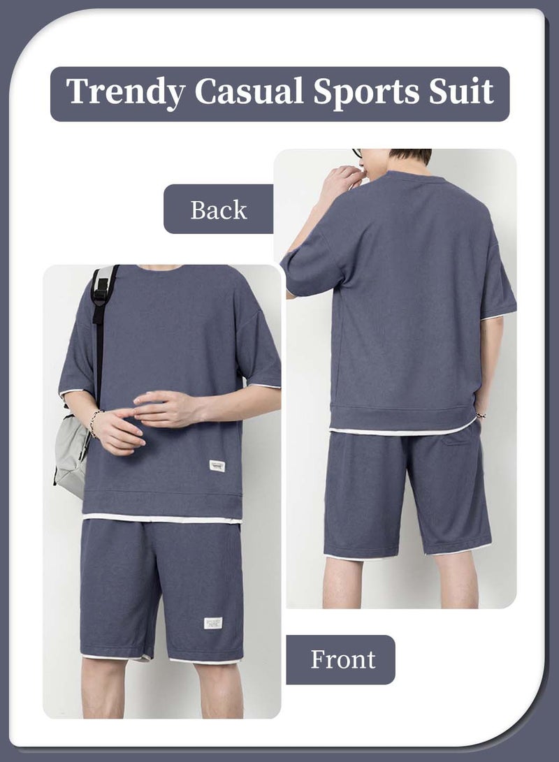 Moovant طقم ملابس رياضية رجالي صيفي كاجوال بأكمام قصيرة مكون من تي شيرت وشورت مكون من قطعتين بدلة رياضية متناسقة مع جيوب - Image 3