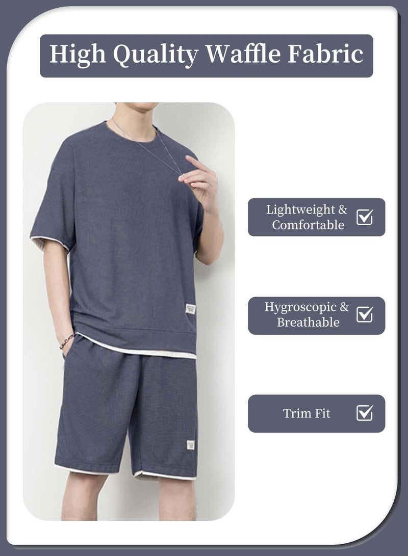 Moovant طقم ملابس رياضية رجالي صيفي كاجوال بأكمام قصيرة مكون من تي شيرت وشورت مكون من قطعتين بدلة رياضية متناسقة مع جيوب - Image 5
