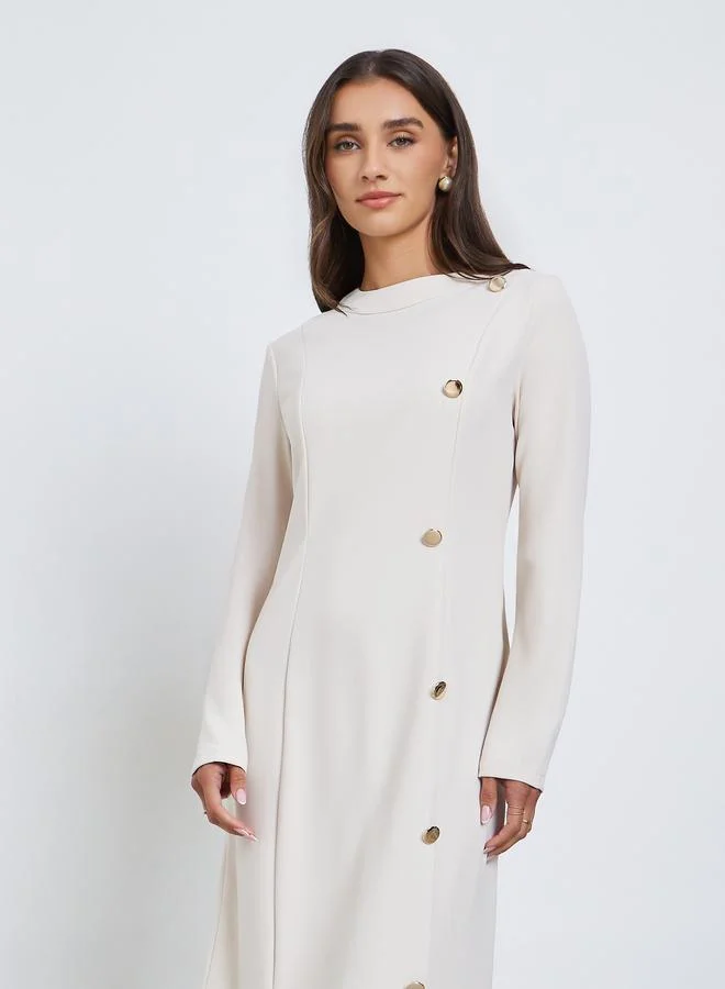 ستايلي فستان ميدي بأزرار وحافة مزمومة بلون فاتح