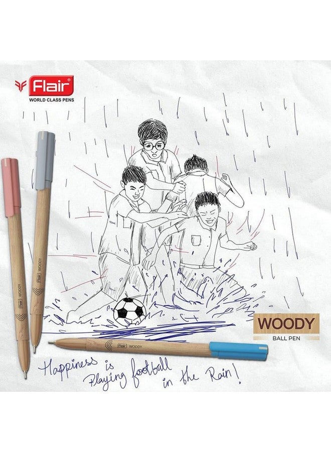 FLAIR Woody 0.7mm Ball Pen Stand | Attractive Woody Design | Smooth Ink Flow System With Low-Viscosity Ink | Smudge Free Writing | Blue, Black & Red Ink, Pack of 50 Pens - Image 3