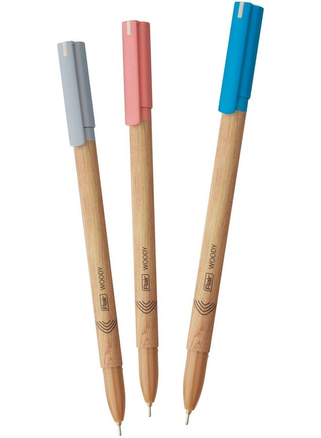 FLAIR Woody 0.7mm Ball Pen Stand | Attractive Woody Design | Smooth Ink Flow System With Low-Viscosity Ink | Smudge Free Writing | Blue, Black & Red Ink, Pack of 50 Pens - Image 2