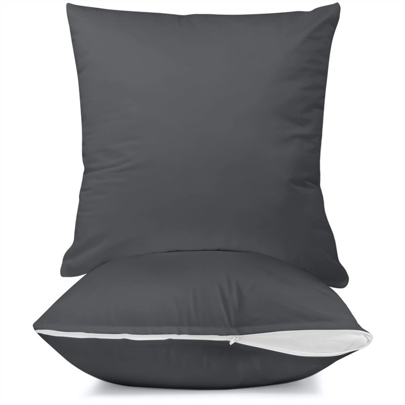 Utopia Bedding Waterproof Throw Pillow Protectors with Zipper 20 x 20 Inches (2 Pack  Grey)  Bed Bug Proof Outdoor Bed Couch Decorative Pillow Encasement Covers