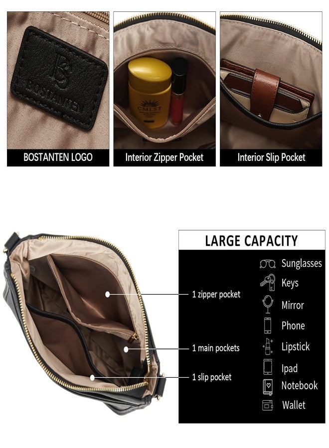 BOSTANTEN Crossbody Bags for Women Trendy Vegan Leather Hobo Purses Shoulder Handbags With Wide Shoulder Strap Brown White with Black - Image 4