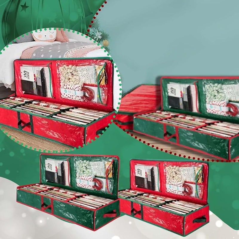 صندوق تخزين عيد الميلاد الأخضر 40.5 بوصة، منظف زخارف العطلات الواسع تحت السرير - Image 3
