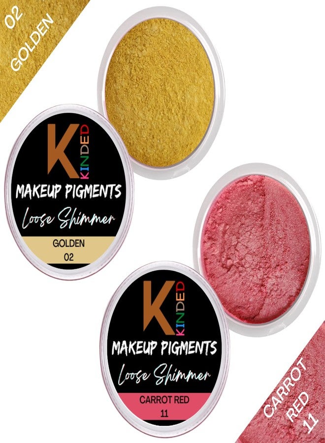 KINDED Loose Shimmer Makeup Foil Pigments Glitter Eyeshadow for Women Smokey Eyes Face Brow Bones Body Highlighter Metallic Beauty Shiny Dust Powder Pearls (Combo 3gm each, Golden & Carrot Red) - Image 2