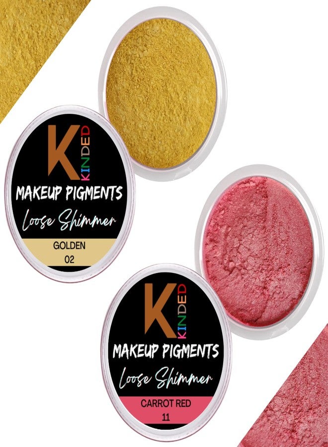 KINDED Loose Shimmer Makeup Foil Pigments Glitter Eyeshadow for Women Smokey Eyes Face Brow Bones Body Highlighter Metallic Beauty Shiny Dust Powder Pearls (Combo 3gm each, Golden & Carrot Red) - Image 1