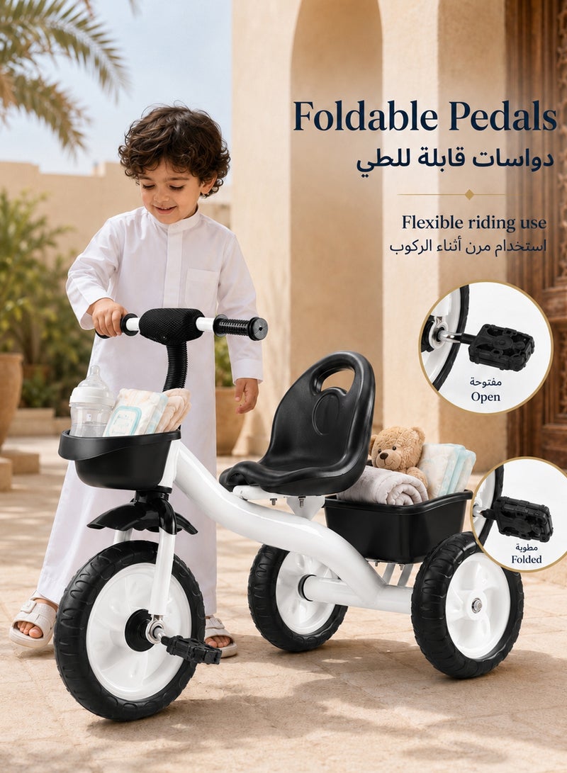 Favarey Kids Tricycle For 2-5 Years, Toddler 3 Wheel Bike With Adjustable Seat, Foldable Pedals, Backrest Safety Belt, Front Rear Basket, Stable Baby Bicycle Ride On Toy For Boys Girls, Blue - Image 5