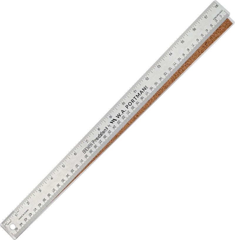 Breman Precision Metal Ruler 18 Inch Cork Back – Stainless Steel Straight Edge, Flexible Non-Slip 18 Inch Metal Ruler with Cork Backing – Imperial & Metric for Crafting, School, Workshop & Home Use - Image 1