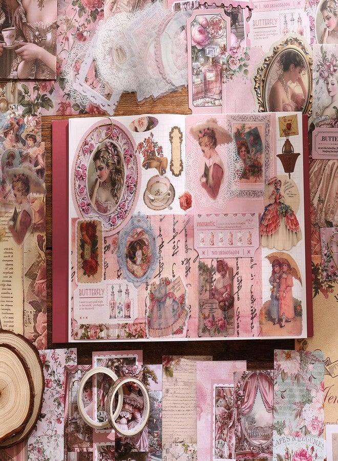 LANLOY 346PCS Vintage Scrapbook Kit Aesthetic Junk Journal Set with Stickers, Washi Tape & A6 Notebook with Decorative Paper Stationery (Retro Queen Pink) - Image 5