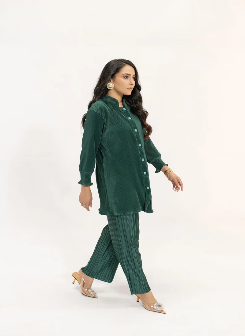 Hassal Contrast Pleated Dark Green Suit