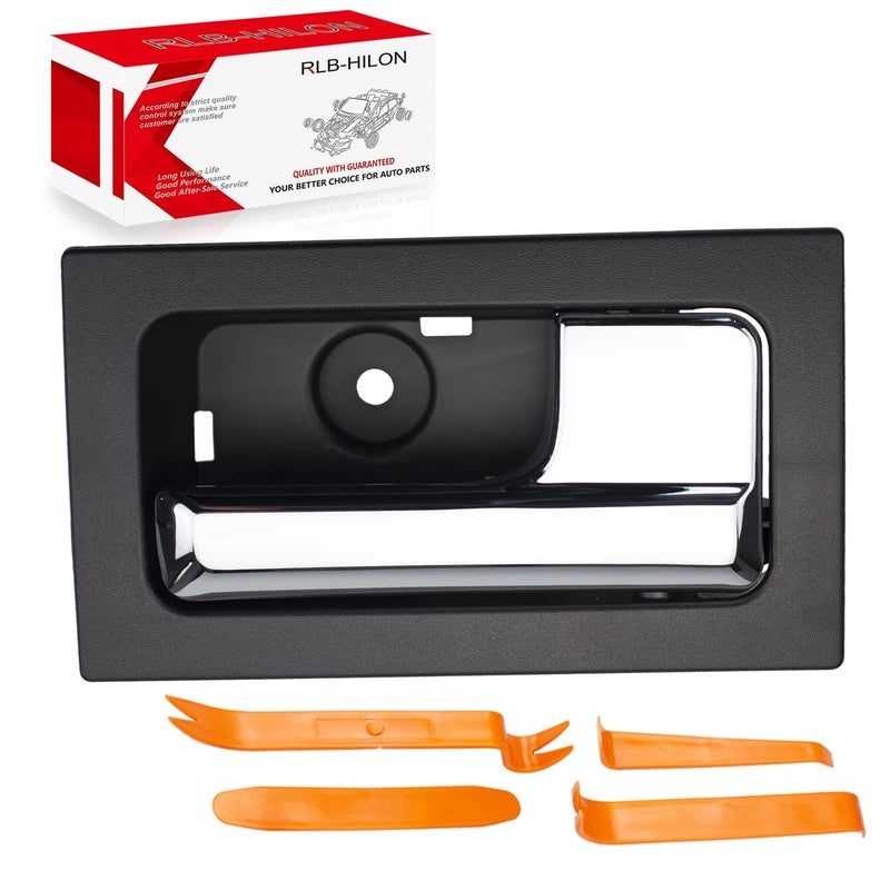 RLBHILON Interior Door Handle Compatible with Ford F150 2009 to 2014 Year Front or Rear Right Passenger Side Door Chrome Lever Black Housing Replacement for CL3Z1522600GA 9L3Z1522600CB