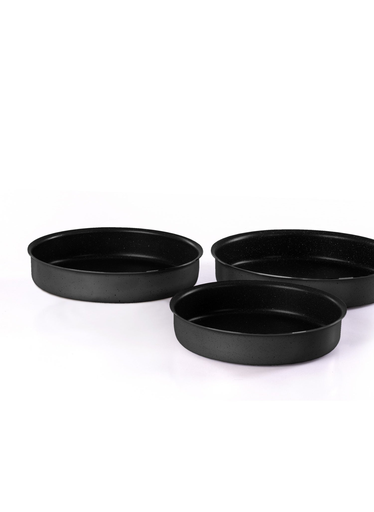 3 Piece Cook Round Oven Tray Set 7-Layer Granite Coating Non-Stick Surface Black and gray granite 24-26-30cm 