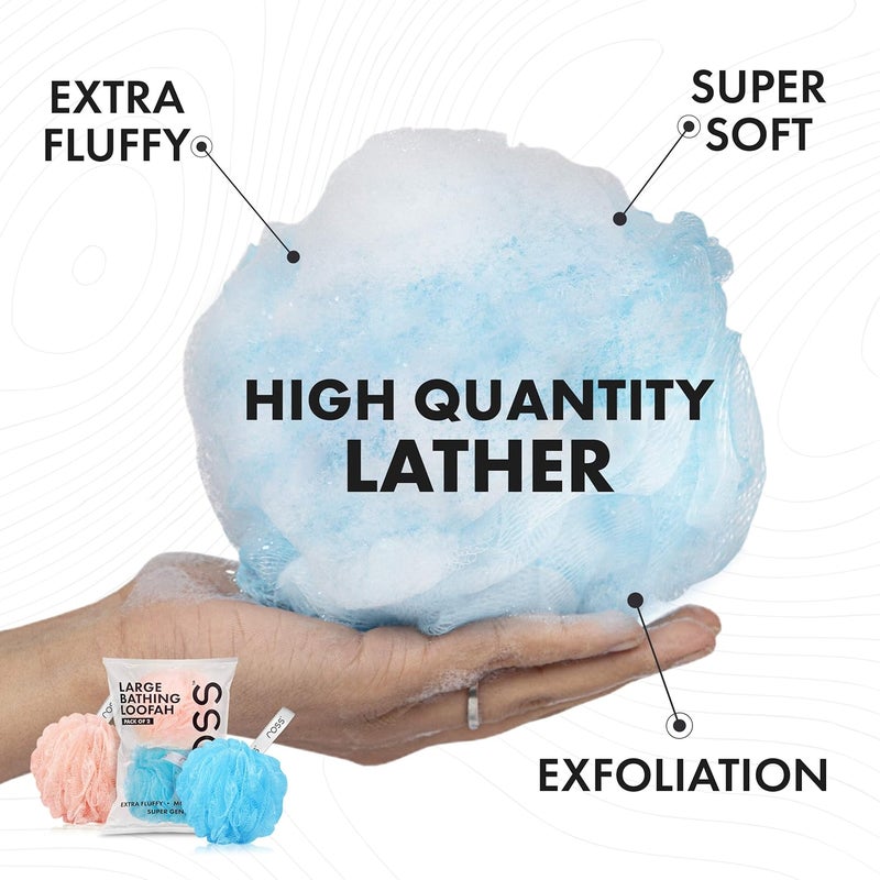 ROSS Large Bath Loofah Sponge Scrubber Exfoliator For High Lather Cleansing (Peach And Blue) - Image 4