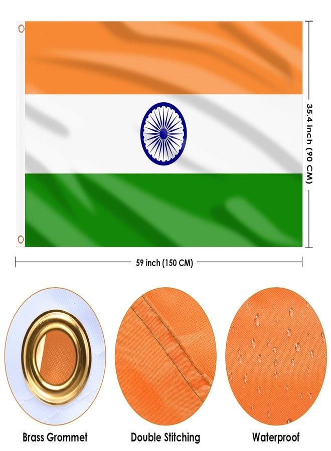AhfuLife India Flags 5ft x 3ft for Party Decoration, 1/2pcs Indian Tricolour Flag - Double Side with Brass Eyelets for Cricket World Cup 2023 Decor (1 Pcs) - Image 2
