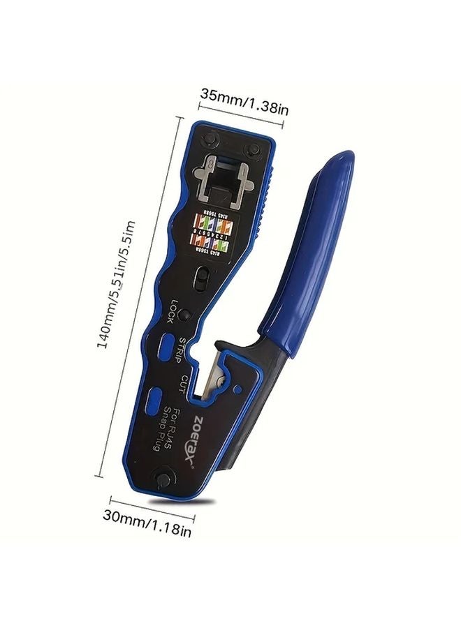 Blue Compact RJ45 Crimping Tool For Cat6a Cat6 Cat5 Cat5e With Replacement Blades - Image 4