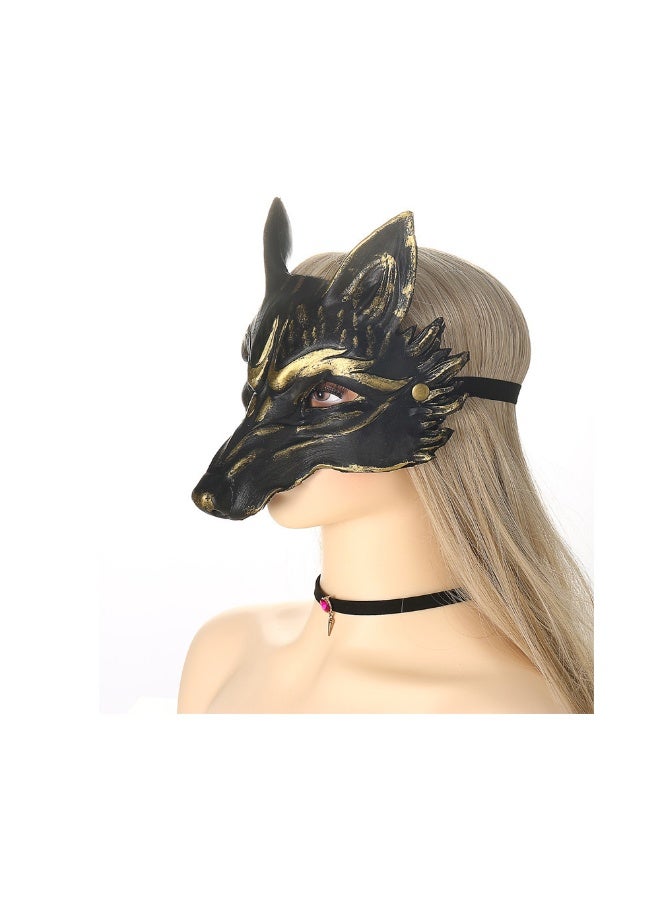 Al Aoyama Halloween Fox Mask 3D Animal PU Mask  , Black Gold Carnival Masquerade Party Costume for Adults & Kids  - Image 3