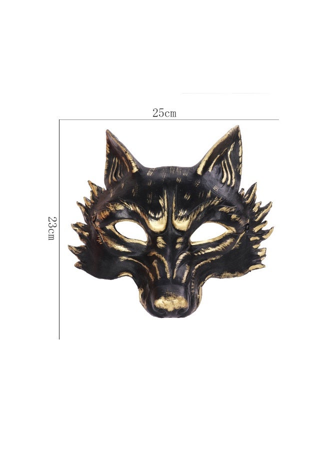 Al Aoyama Halloween Fox Mask 3D Animal PU Mask  , Black Gold Carnival Masquerade Party Costume for Adults & Kids  - Image 2
