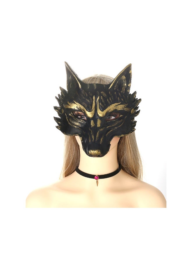 Al Aoyama Halloween Fox Mask 3D Animal PU Mask  , Black Gold Carnival Masquerade Party Costume for Adults & Kids  - Image 4