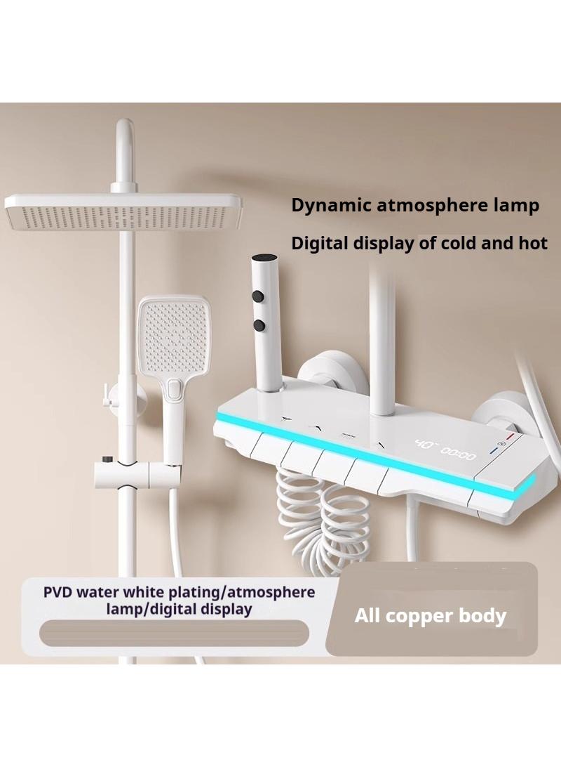 Y&D Piano Key Shower Faucet Set White Digital Display Shower System 4 Function Bathroom Rain Shower Combo Set Brass Bathtub Faucet With 3 Mode Hand Shower And Bidet Sprayer - Image 1