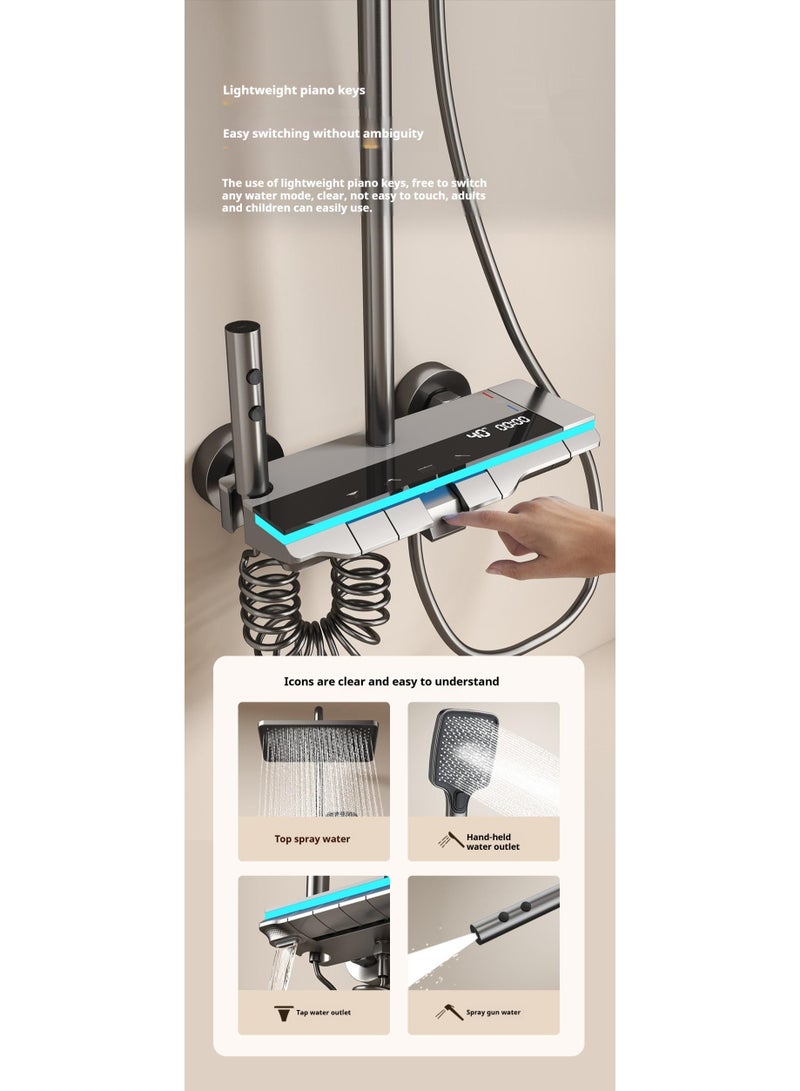 Y&D Piano Key Shower Faucet Set White Digital Display Shower System 4 Function Bathroom Rain Shower Combo Set Brass Bathtub Faucet With 3 Mode Hand Shower And Bidet Sprayer - Image 4