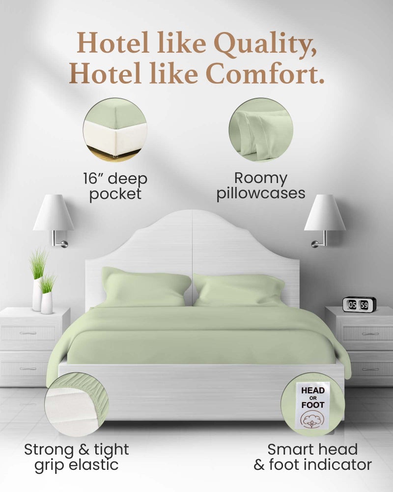 Good Sleep Bedding Egyptian Cotton Sheets King Size, 4 Pc Luxury Set, 100% Cotton, 16" Deep Pocket, Sateen, Sage - Image 3