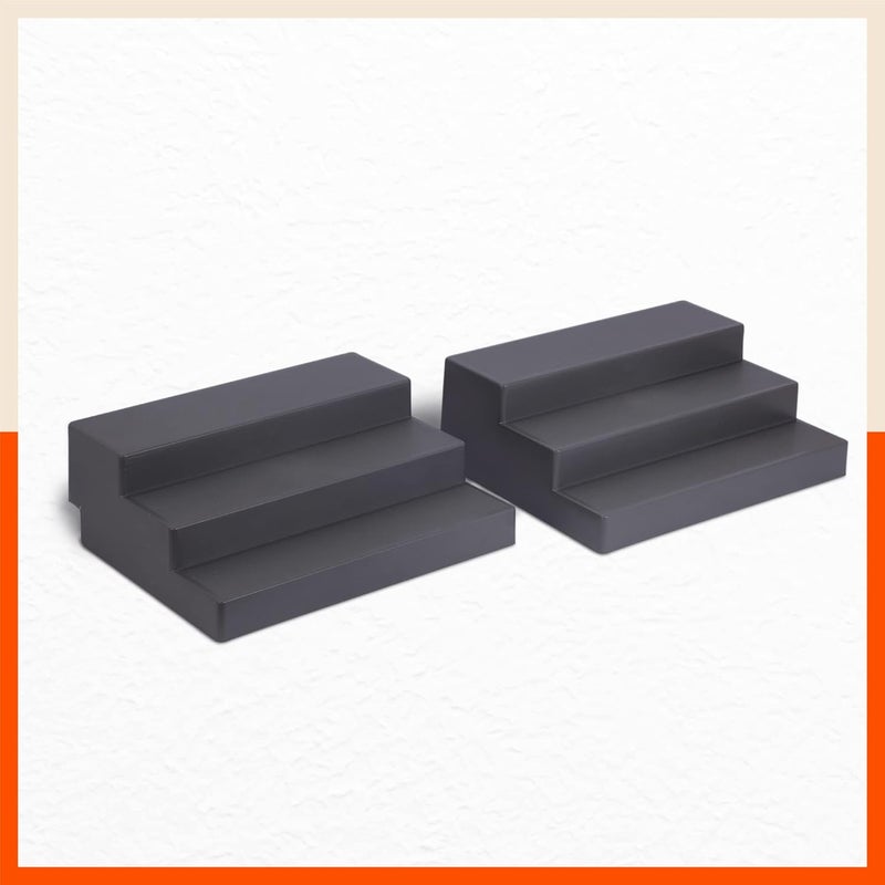Bathla Plastic Shelf Organizer - (Set of 2) Multi-Purpose Display Cabinet for Kitchen, Home & Office | 3 Wide Steps | Spice Rack Stand | Make Up & Cosmetic Organiser | Non Skid | Smoke - Image 4
