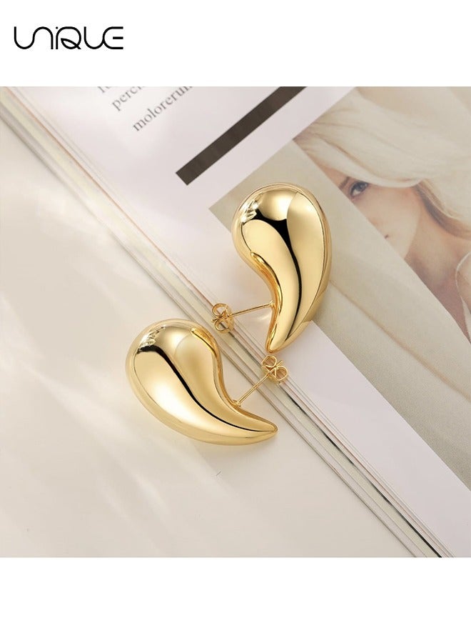 Unique 2 Pairs Teardrop Earrings - Thick Gold and Silver Hoop Earrings - Lightweight Hollow Open Hoops Earrings - Fashion Water Drop Earrings - Gold + Silver - Image 4